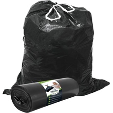 Müllsäcke 60L Schwarz mit ZUGBAND - Reißfest - Abfallbeutel XXL - Müllbeutel - 40 μ Stark - LDPE Recycelt - Großer Müllsack - 60 Liter - Mülltüten - Hausmüll, Gewerbe, Industrie - 25 Beutel - 1 Rolle