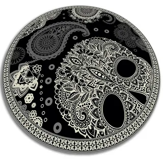 Tulup Vinyl Teppich Ø130 cm Schädel , Schwarz, Grau , Kunststoff , Rund , 130x130 cm , Teppiche und Böden, Teppiche, Outdoorteppiche
