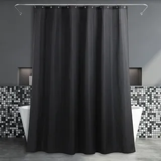 Popkozzi Duschvorhang Schwarz Textil Badezimmer Vorhang: Leinen Stoff Anti Schimmel Waschbar Wasserabweisend Polyester Duschvorhang Badewanne - Elegante Dekorative Shower Curtain - 183x183 cm