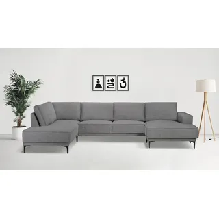 OTTO home Wohnlandschaft »XXL Sofa Oland, Struktur, Flachgewebe, Luxus-Microfaser, Boucle« U-Form, 345 cm, Wellenunterfederung, Skandi-Design, Metallfüße, grau