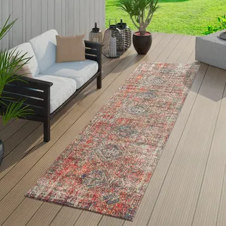 TT Home Outdoor Teppich Rot Orient Design Balkon Terrasse Strapazierfähig Größe 60x100 cm - Rot