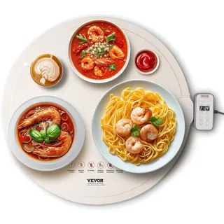 Vevor elektrisches Warmhaltetablett Speisenwärmmatte für Buffet, tragbarer Speisenwärmer mit 4 einstellbaren Temperatureinstellungen, φ600 mm x 14,5 mm, Perfekt für Partys, Catering, zu Hause