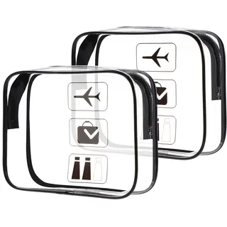 Oderra 2 Stück Kulturbeutel Transparent, Kosmetiktasche | TSA-geprüft Kosmetiktasche, Für Flüssigkeiten und Kosmetik, Flugreisen, Fitnessstudio und Alltag, Für Damen und Herren