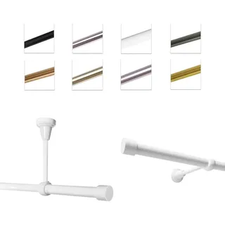 MDEKOR Gardinenstange 19 mm mit Endkappen, einfache Montage an Wand/Decke, 1-läufig, Weiß Glänzend, 140 cm | Weiß