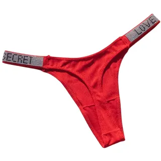 AlHECE Unterwäsche Frauen Panties Glänzender Buchstaben Strass Sexy Unterwäsche Slips Low Rise G-String Sport Tanga Feste Farbe Frauen-Rot-M
