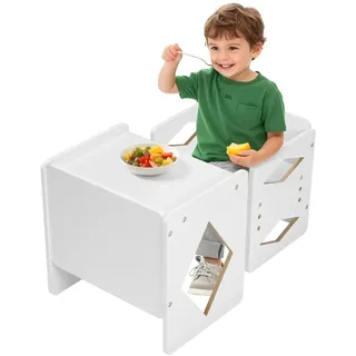Vevor Kinderstuhl Montessori 1 Tisch + 1 Stuhl Holz höhenverstellbar weiß