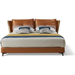 Designer Bett Schlafzimmer Betten Textil Leder Hotel Luxus Polster Sitz Stoff - Orange