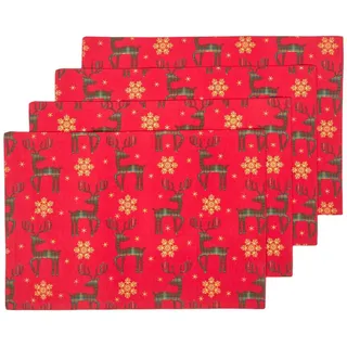 Homescapes Tischset Rentier 4er-Set, rote Platzsets Weihnachten 30/45 cm , Rot , Textil , Rechteckig , 30x45 cm , Oeko-Tex® , Heimtextilien, Wohntextilien, Tischwäsche, Tischsets