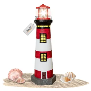 Gartendeko Leuchtturm mit Solar 82 cm, handbemalte Gartenfigur rot,weiß - Weiß