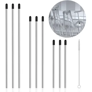 CoKeeSun 9 Stück Spülmaschineneinsatz Flaschen, 27cm, 23cm, 15cm, 3 Größen | Flaschenhalter Spülmaschine, Edelstahl Geschirrspüler Glashalter mit Reinigungsbürste für SodaStream, Gängigen Geschirrkorb