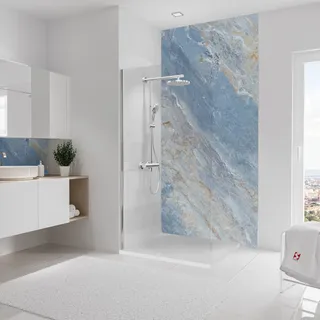 Schulte Duschrückwand Softtouch, 125x255 cm, Wandverkleidung Stein Marmor-Himmelblau, Aluminiumverbundplatte, fugenloser Fliesenersatz, D19012254-832 - Blau