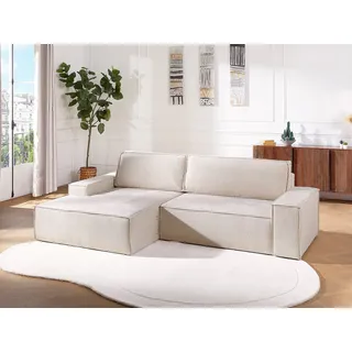 Ecksofa mit Schlaffunktion - Ecke links - Strukturstoff - Beige - AMELIA