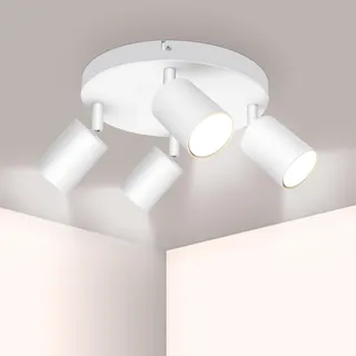 Ketom Deckenstrahler LED Weiß - LED Deckenstrahler 4 Flammig Rund - Strahler Deckenleuchte Modern - GU10 Deckenleuchte Spot Schwenkbar - Deckenlampe 4 Flammig für Küche, Wohnzimmer, Ohne Leuchtmittel