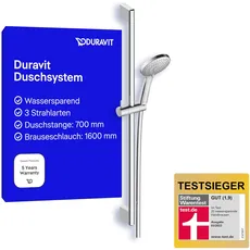 Duravit Universal Duschset, Duschkopf mit 3 Strahlarten (Rain, Intense Rain, Soft Rain), wassersparender Duschkopf mit Schlauch, variable Duschstange (700 mm), Duschschlauch (1600 mm), Chrom