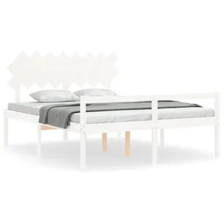 vidaXL Seniorenbett mit Kopfteil 160x200 cm Weiß Massivholz - Weiß