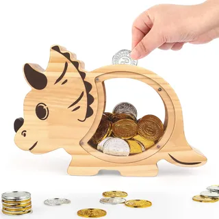 Foyucool Spardose Kinder, Holz Dino Spardose für Jungen Mädchen