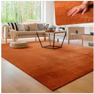 Paco Home Teppich Wohnzimmer Kurzflor weich, rutschfest Modern Einfarbiges Muster Orange, Grösse:80x300 cm