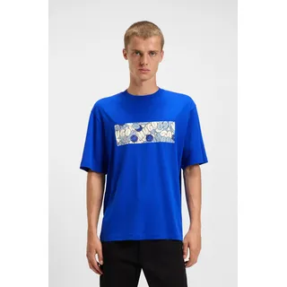HUGO BOSS T-Shirt "Nurix", Damen, Gr. XL, blau (open blau493), Single Jersey, Obermaterial: 100% Baumwolle, unifarben, regular fit hüftlang, Rundhals, Shirts T-Shirt, mit coolem Druck