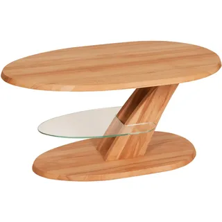 Venda Couchtisch , Buchefarben , Holz, Glas , Kernbuche , massiv , Freiform , Bodenplatte , 65x48-65x100 cm , Holzmöbel, Holztische, Wohnzimmertische Holz, Couchtische Holz