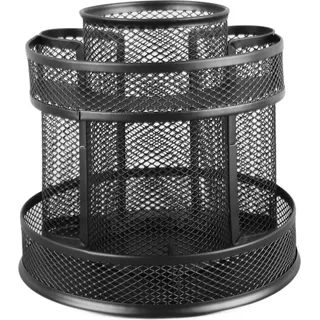 Drehbarer Stifthalter, schwarzes Netzgewebe, 7 Fächer, robuster Metall-Schreibtisch-Organizer für Familienbüros, Schlafsäle