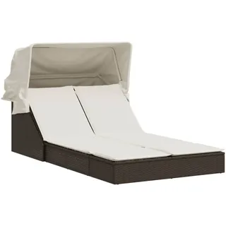 vidaXL Doppel-Sonnenliege mit Dach und Auflagen Braun Poly Rattan - Braun