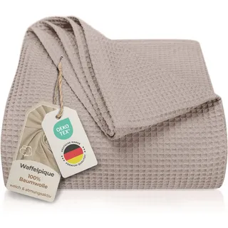 LAYNENBURG Premium Tagesdecke 150 x 200 cm - Waffelpique 100% Baumwolle - leichte Sommerdecke Waffeloptik - Baumwolldecke Bett-Überwurf, Sofa-Überwurf, Couch-Überwurf - Sofa-Decke (Taupe)