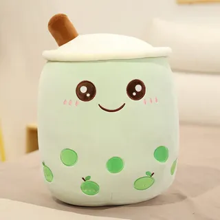 Bubble Tea Plüschtier Boba Kuscheltier Plüschpuppen Bubble Tea Umarmungs Kissen, Cartoon Plüsch Puppen-Grün-24cm,