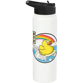 Surfende Gummiente in japanischen Wellen Kawaii Vaporwave Anime Stainless Steel Insulated Water Bottle