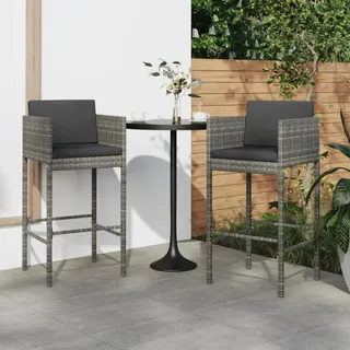 The Living Store Barhocker 2 Stk. mit Kissen Grau Poly Rattan - Grau