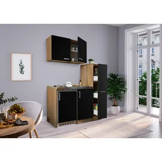 Küche Miniküche Singleküche Pantry Eiche Schwarz Levin 130 cm Respekta - Schwarz