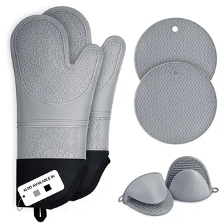 Ofenhandschuhe Silikon, Sopito 6er Set Topflappen Handschuh 230°C Hitzebeständige Extra Lange Anti-Rutsch-Ofenhandschuhe Zum Kochen, Backen, Ofen, Mikrowelle Oven Gloves