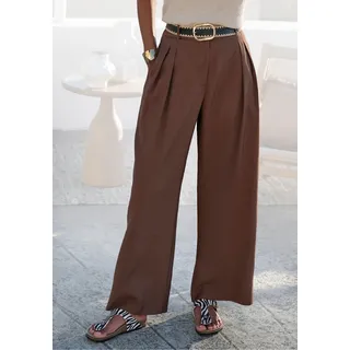 Palazzohose LASCANA "aus sommerlicher Webware", Damen, Gr. 44, N-Gr, braun, Web, Obermaterial: 85% Viskose, 11% Polyester, 4% Polyamid, unifarben, figurumspielend lang, Hosen Palazzohose, Anzughose, elegante Bundfaltenhose, luftige Webhose, Businesshose, Topseller