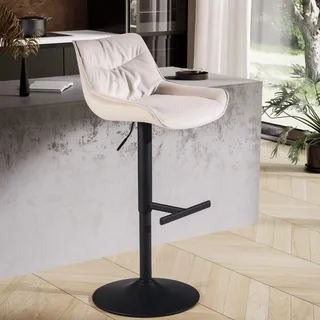 WOHNLING Barhocker Samt Beige Hocker mit Lehne 86 106 cm Küchenhocker Höhenverstellbar Modern 100 kg Barstuhl Tresenhocker mit Metall-Trompetenfuß - Beige