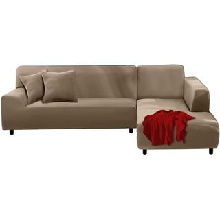 FIGOOO Sofabezug Ecksofa L Form Links Rechts Stretch Sofa Überwürfe 2er mit 2 Stück Kissenbezug Abnehmbarer Universal Elastische Couchbezug Sofahusse L Shaped (2 Sitzer+3 Sitzer,Erdiges Braun)