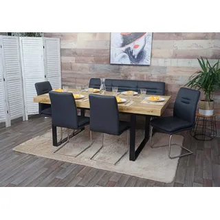 Esszimmer-Set HWC-H70, Esszimmergruppe Sitzgruppe Esszimmergarnitur, Stoff/Textil Edelstahl gebürstet dunkelgrau 160cm - Grau