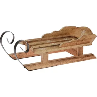 Deko-Schlitten - B 34 cm - Braun - Holz - mit Schneeflocken Motiven - klein - Braun