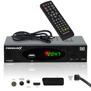 PremiumX Kabel Receiver DVB-C FTA 530C Digital FullHD TV Auto Installation USB Mediaplayer SCART HDMI Kabelfernsehen für jeden Kabel-Anbieter