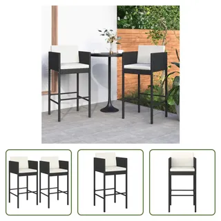 The Living Store Barhocker 2 Stk. mit Kissen Schwarz Poly Rattan - Schwarz
