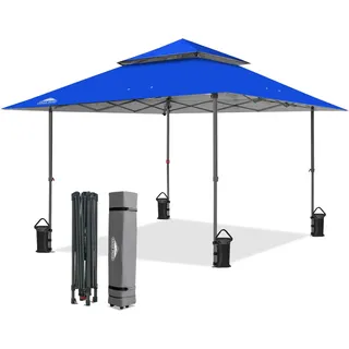 EAGLE PEAK Schräge Beine Faltbar Pavillon 4x4m Wasserdicht Camping Pop-up Faltpavillon mit Seitenteil, inkl. Rucksack, Blau