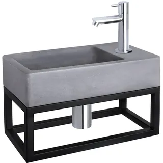 Differnz Force Waschbecken mit Handtuchhalter - Waschtisch Dunkelgrau Beton - Gerade Wasserhahn Chrom - Komplettset - 40 x 22 x 8 cm