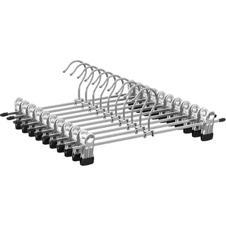 SONGMICS Hosenbügel aus Metall, 10er Set, Kleiderbügel mit Klammern, 31 cm lang, rutschfest, für Hosen, Röcke und Socken, Rockbügel, gut belastbar, metallicsilber-tintenschwarz CRI003E10