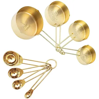 LYFJXX Stainless Steel Measuring Spoon and Measuring Cup Set of 8, Gold | Premium Stainless Steel, Dry And Liquid Measuring Cup, For Kitchen Accessories Baking Tea Coffee Spoon Measuring Tools