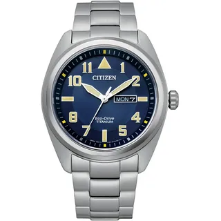 Citizen Eco-Drive Herren-Sportuhr, 42 mm, silberfarbenes Super-Titan-Gehäuse und Armband mit blauem Zifferblatt (BM8560-88L), Blau, Modern