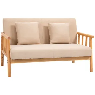 Homcom 2 Sitzer Sofa, Couch mit 2 Lendenkissen, Gepolsterter Polstersofa mit Holzrahmen, Leinenoptik, für kleine Räume, Beige