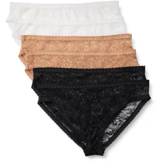 Amazon Essentials Damen Stretch-Höschen mit durchgehender Spitze in den Ausführungen Boyshort, Cheeky und Tanga, 6er Pack