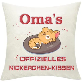 Zalingo Oma's Offizielles Nickerchen-Kissen, Dekoratives Kissenbezug mit Katzen-Motiv, 45 x 45 cm, Doppelseitig Bedruckt Leinen Kopfkissenbezug, Geburtstag Geschenk für Oma