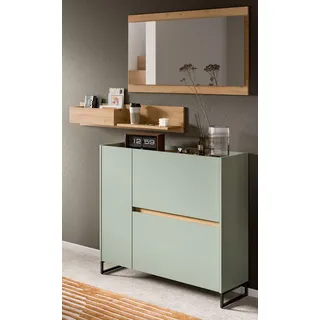 Garderobe Set 3-teilig "Borga" in Salbei und Artisan Eiche 140 x 192 cm, Soft-Close - Grün, Naturbelassen