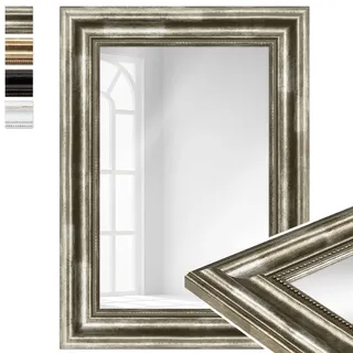 WANDStyle Kleiner Spiegel Silber, Kleiner Wandspiegel Vintage 35x48 cm | Barock Spiegel, Hängespiegel klein, Badspiegel Holz, Flurspiegel Wand, Standspiegel, H550 - Made in Germany
