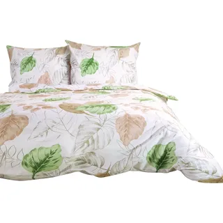 Bettwäsche, dicker, warmer Flanell, 100% Baumwolle 180x200cm 31505-2 Blätter - Beige