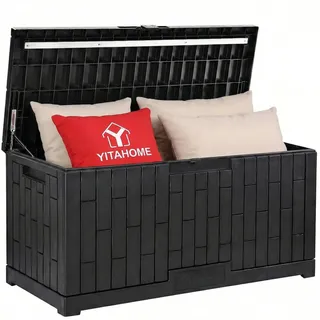 YITAHOME Gartenbox Wasserdicht, 450 Liter Groß Outdoor Garten Auflagenbox, Abschließbarem kissenbox Wetterfest Garten Aufbewahrungsbox mit Seitengriffen für Gartengeräten Poolzubehör,Schwarz